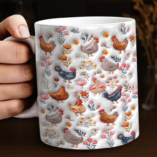 Chicken Rustic 11Oz Mug Puffy Feathered Farmhouse Bloom Symphony