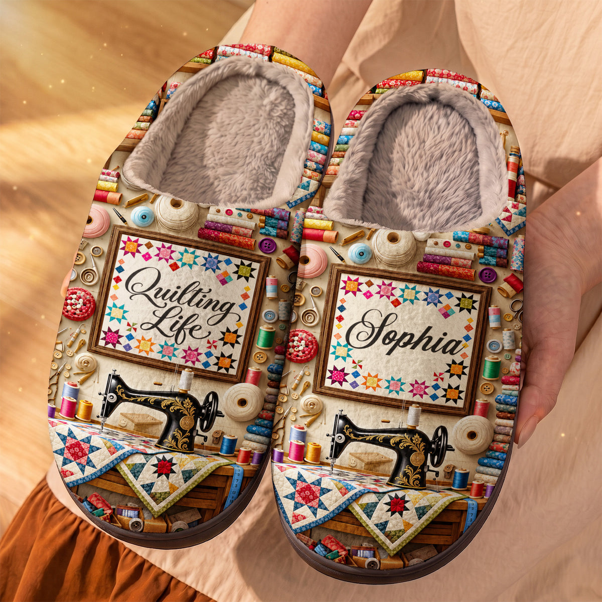 Quilting Lovers Fleece Lined Slippers Stitched With Love