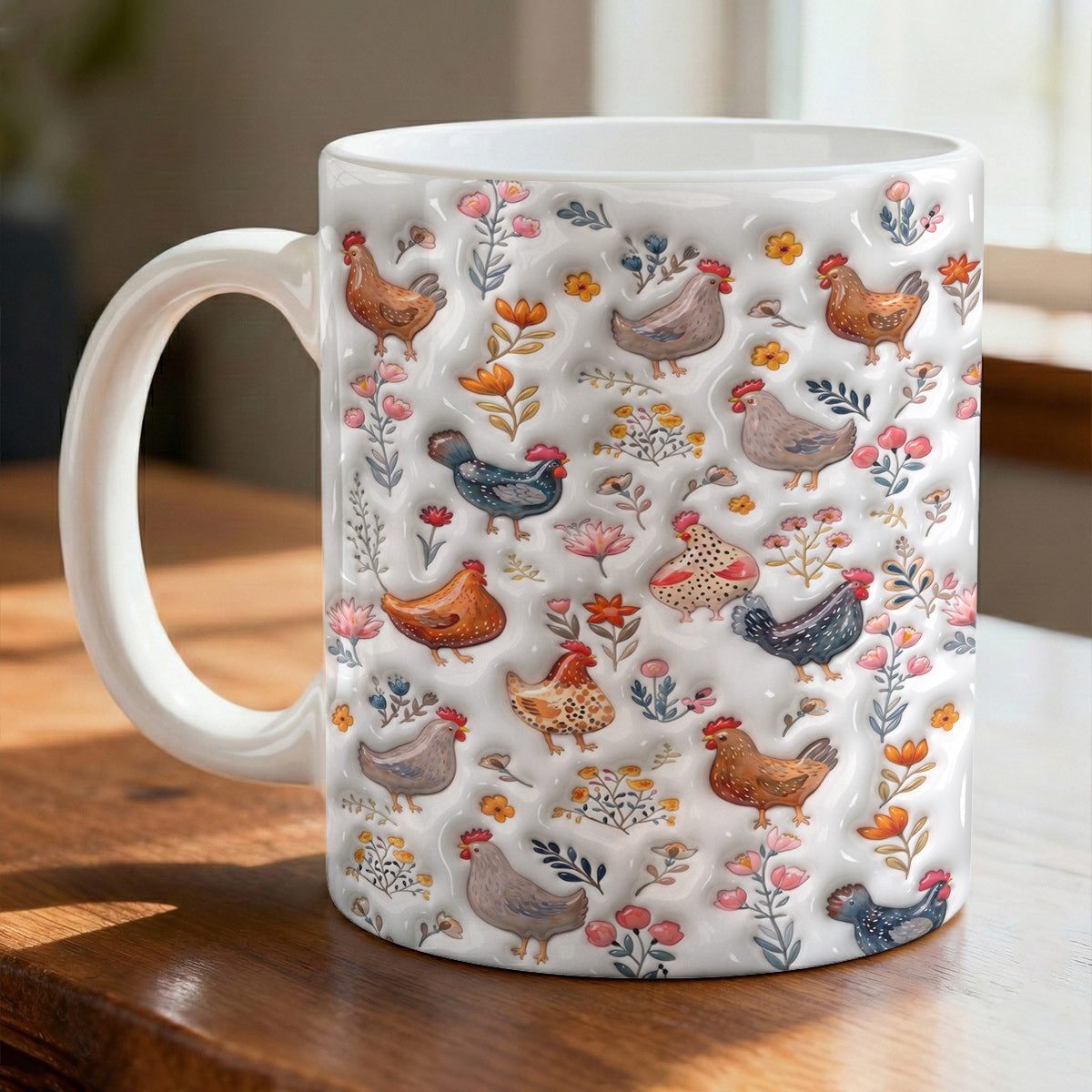 Chicken Rustic 11Oz Mug Puffy Feathered Farmhouse Bloom Symphony