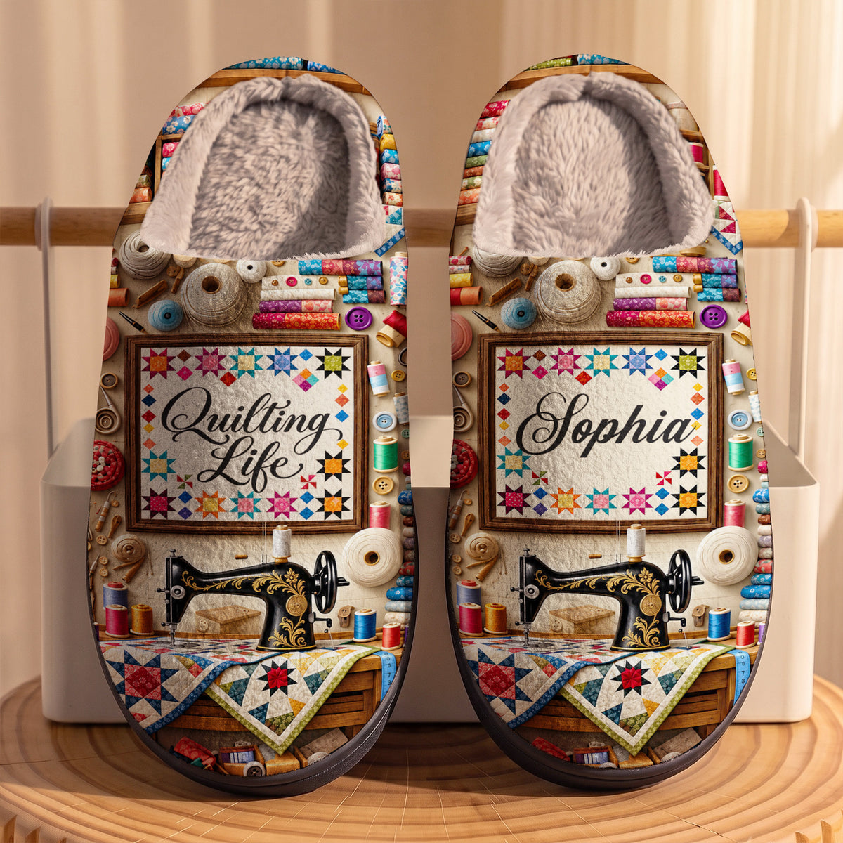Quilting Lovers Fleece Lined Slippers Stitched With Love