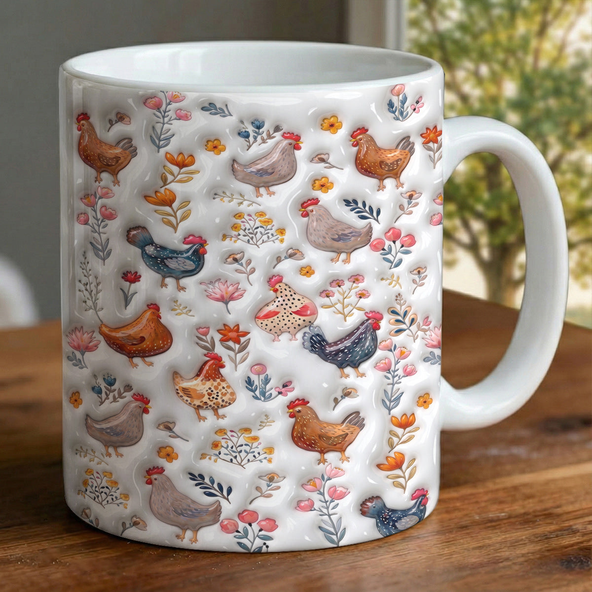 Chicken Rustic 11Oz Mug Puffy Feathered Farmhouse Bloom Symphony