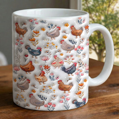 Chicken Rustic 11Oz Mug Puffy Feathered Farmhouse Bloom Symphony
