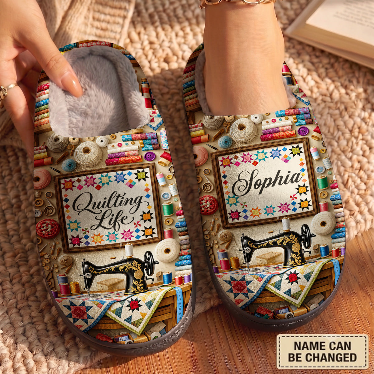 Quilting Lovers Fleece Lined Slippers Stitched With Love