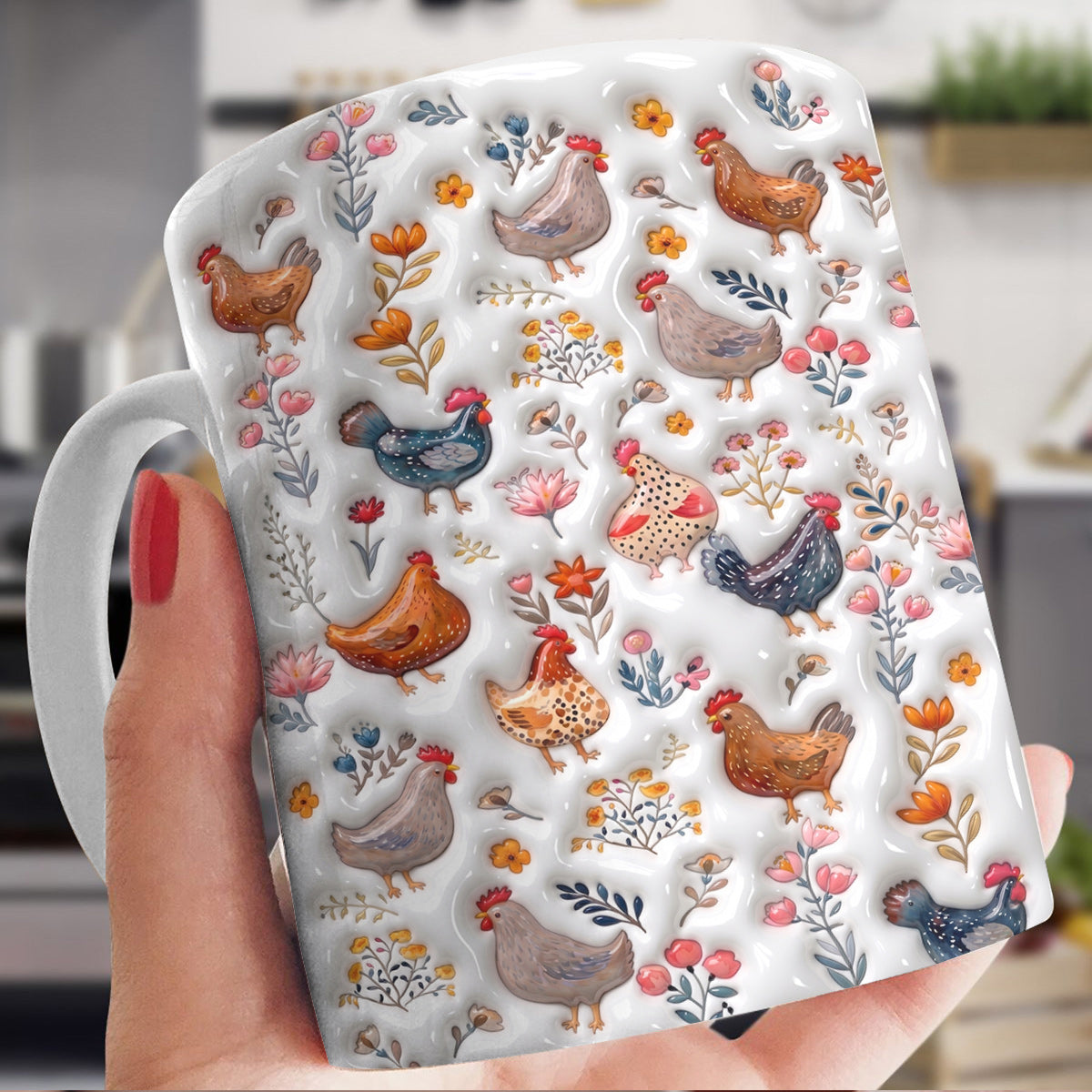 Chicken Rustic 11Oz Mug Puffy Feathered Farmhouse Bloom Symphony