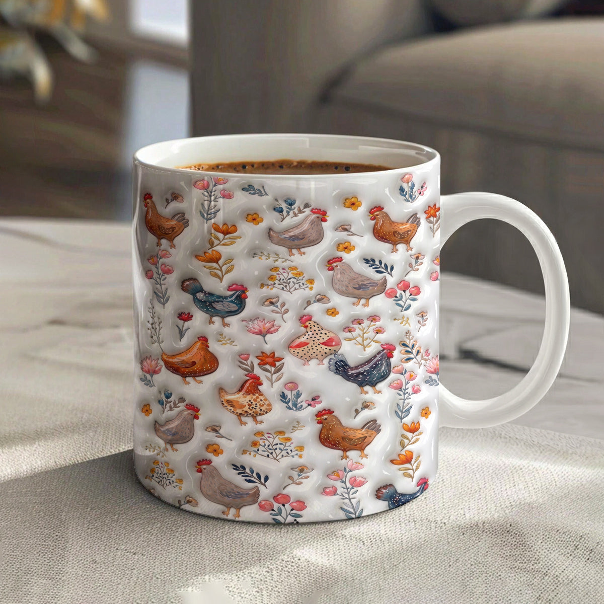 Chicken Rustic 11Oz Mug Puffy Feathered Farmhouse Bloom Symphony