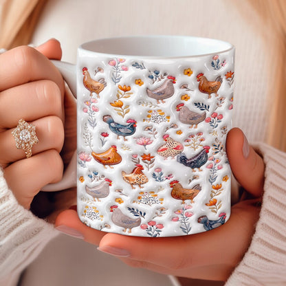 Chicken Rustic 11Oz Mug Puffy Feathered Farmhouse Bloom Symphony