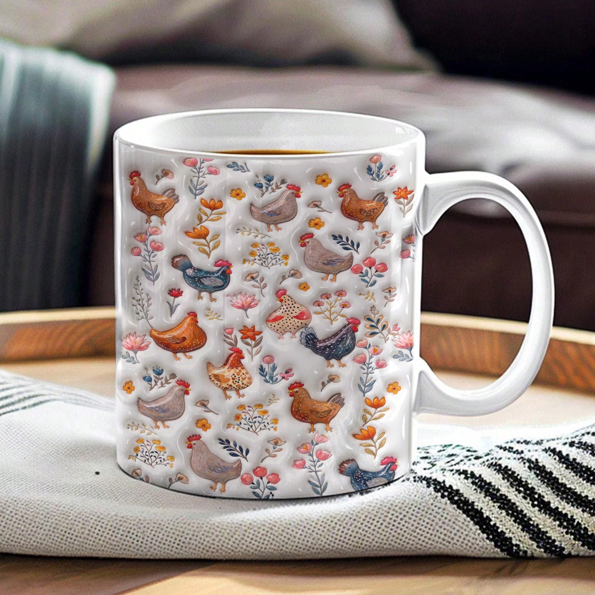 Chicken Rustic 11Oz Mug Puffy Feathered Farmhouse Bloom Symphony