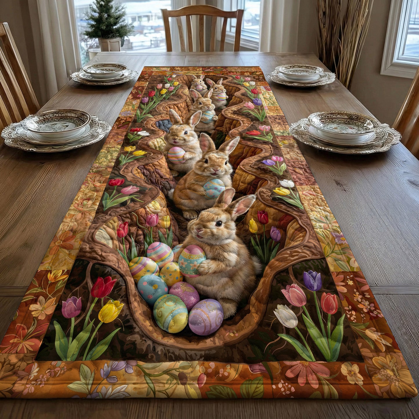 Easter Quilted Table Runner Bunnies of the Spring Burrow