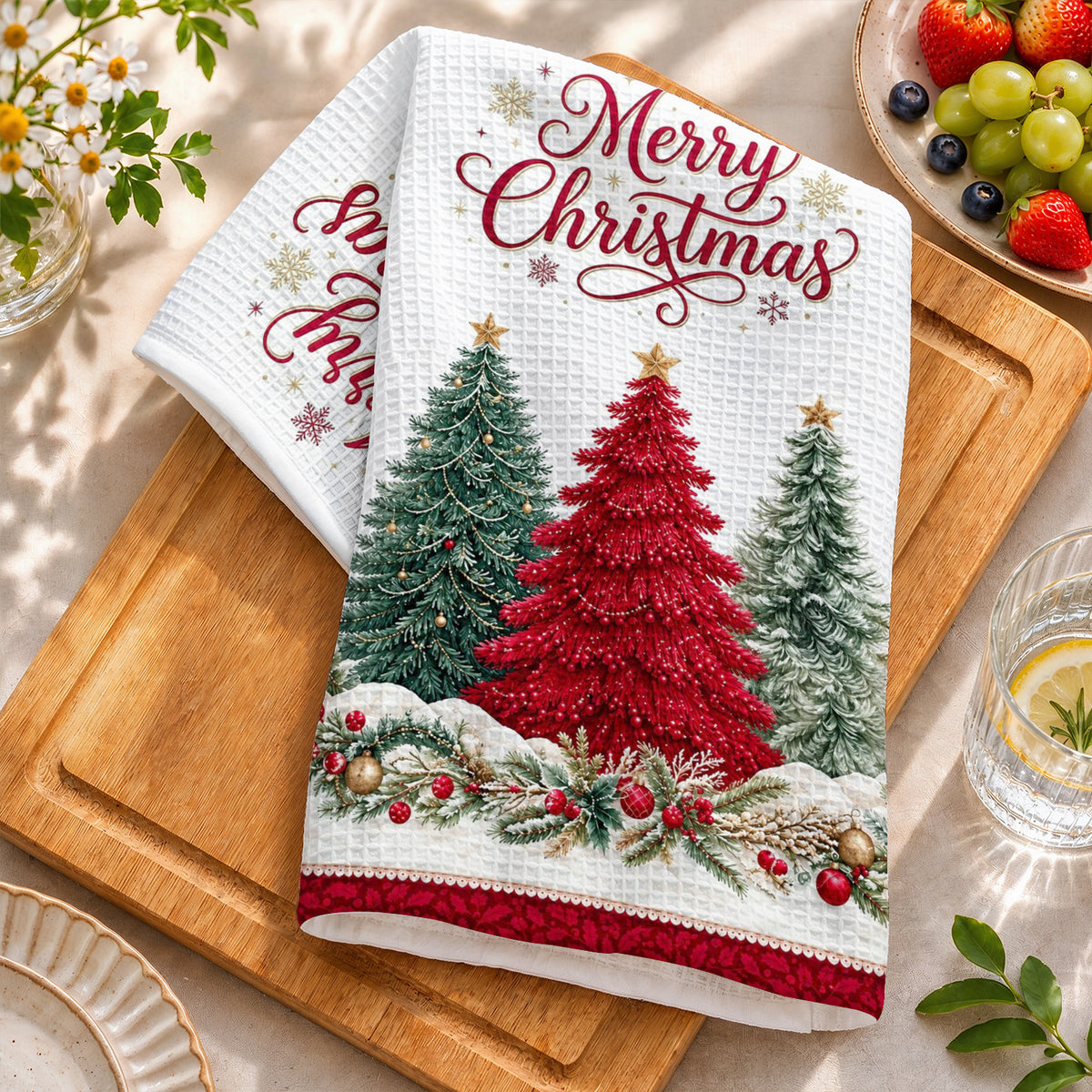Christmas Splendor Kitchen Towel Crimson Christmas Elegance