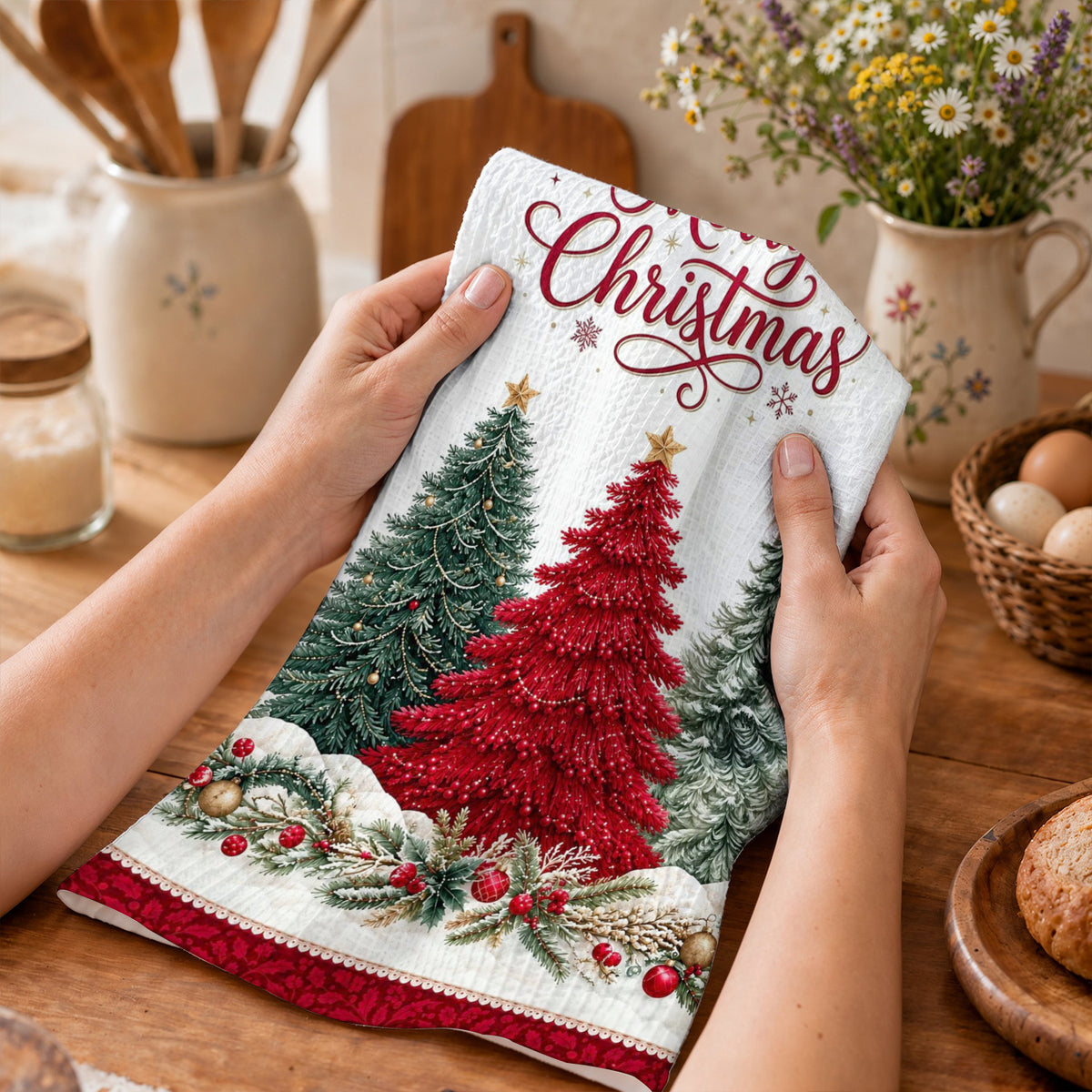 Christmas Splendor Kitchen Towel Crimson Christmas Elegance