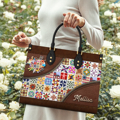Sewing Lover Leather Handbag Personalized Quilt Blocks