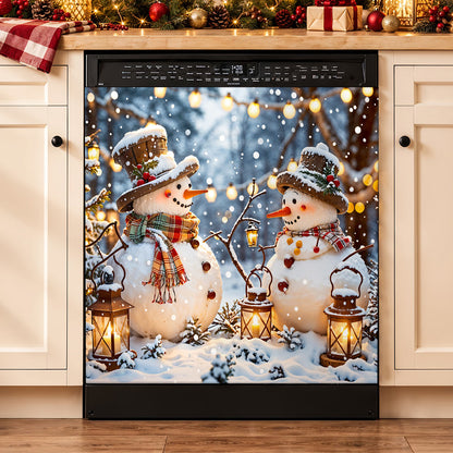 Christmas Magnetic Dishwasher Cover Happy Snowmen’s Cozy Forest Glow