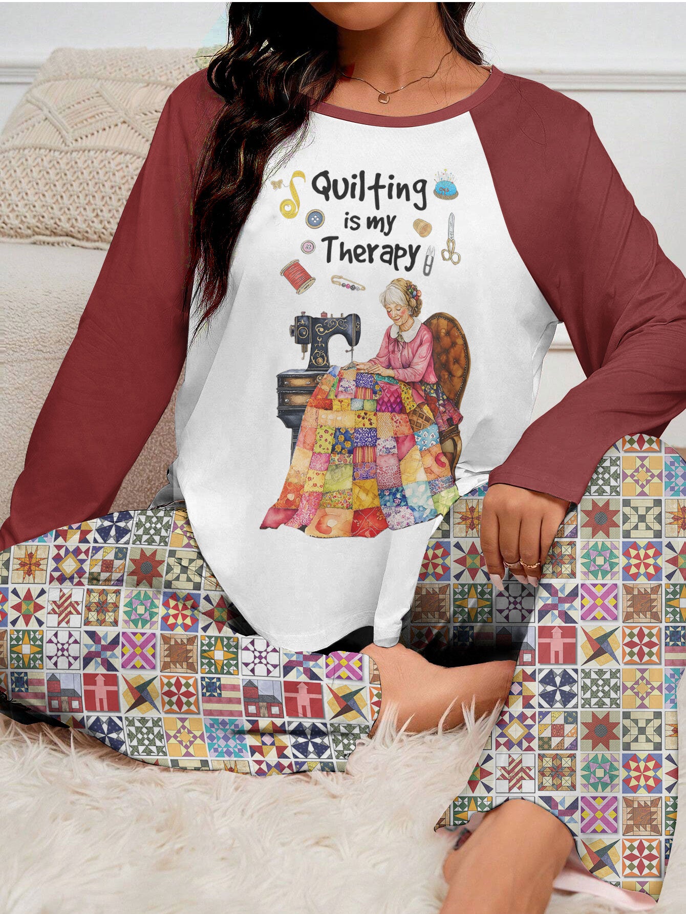 Sewing Lover Raglan Lounge Pajamas Quilting Is My Therapy Quilting Lady