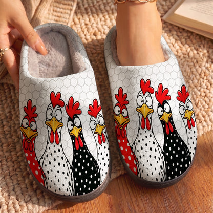 Chicken Lover Fleece Lined Slippers Funky Polka Dot Chicken Parade