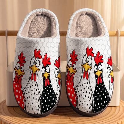 Chicken Lover Fleece Lined Slippers Funky Polka Dot Chicken Parade