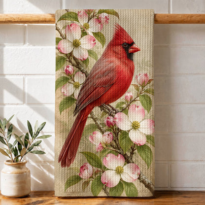 Cardinal Bird Kitchen Towel Crimson Cardinal & Blushing Dogwoods