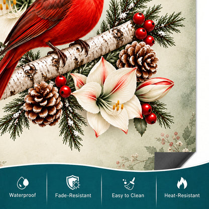 Christmas Magnetic Dishwasher Cover Winter Cardinal & Ivory Amaryllis