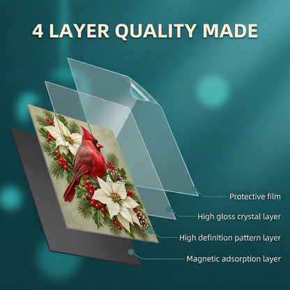 Christmas Magnetic Dishwasher Cover Winter Cardinal & Ivory Blooms