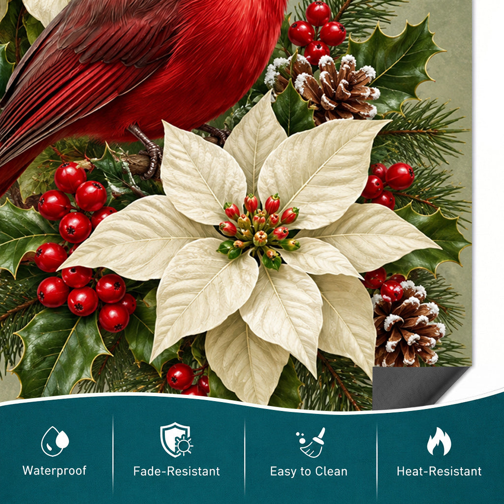 Christmas Magnetic Dishwasher Cover Winter Cardinal & Ivory Blooms