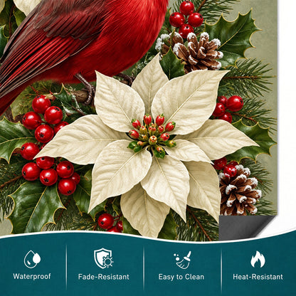 Christmas Magnetic Dishwasher Cover Winter Cardinal & Ivory Blooms