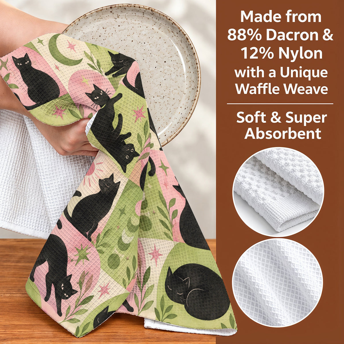 Black Cat Kitchen Towel Whimsical Retro Cats