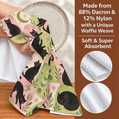 Black Cat Kitchen Towel Whimsical Retro Cats