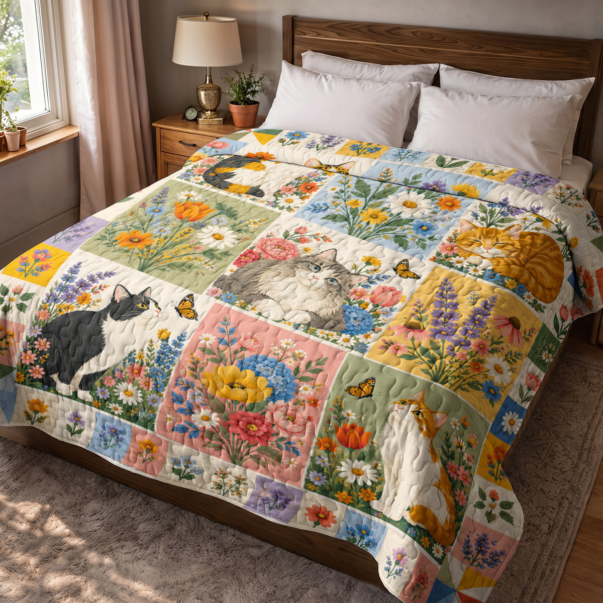 Cat Quilted Blanket Whiskers in Wildflower Bloom
