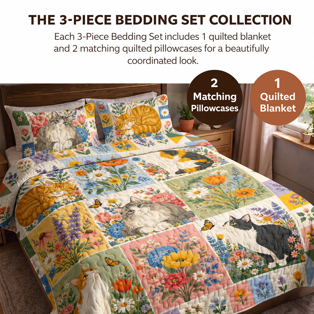Cat Quilted Blanket Whiskers in Wildflower Bloom