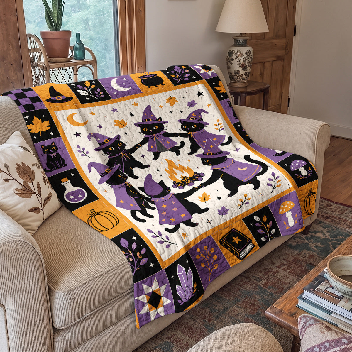 Cat Quilted Blanket Midnight Coven Cats