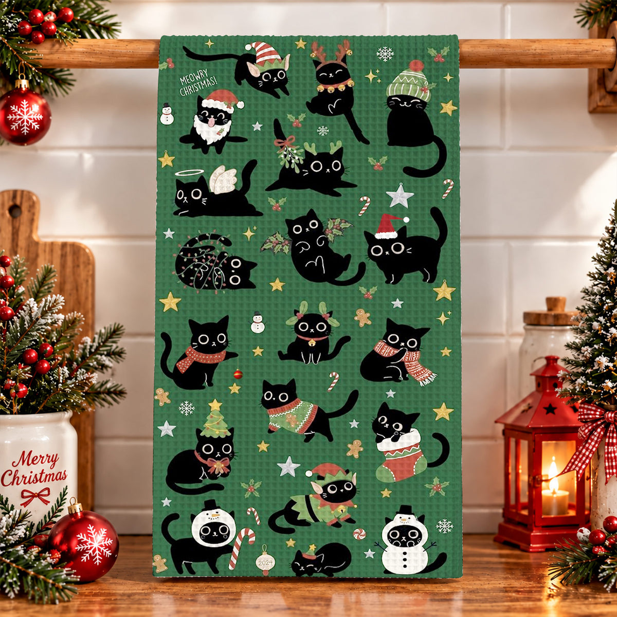 Meowy & Bright Christmas Kitchen Towel