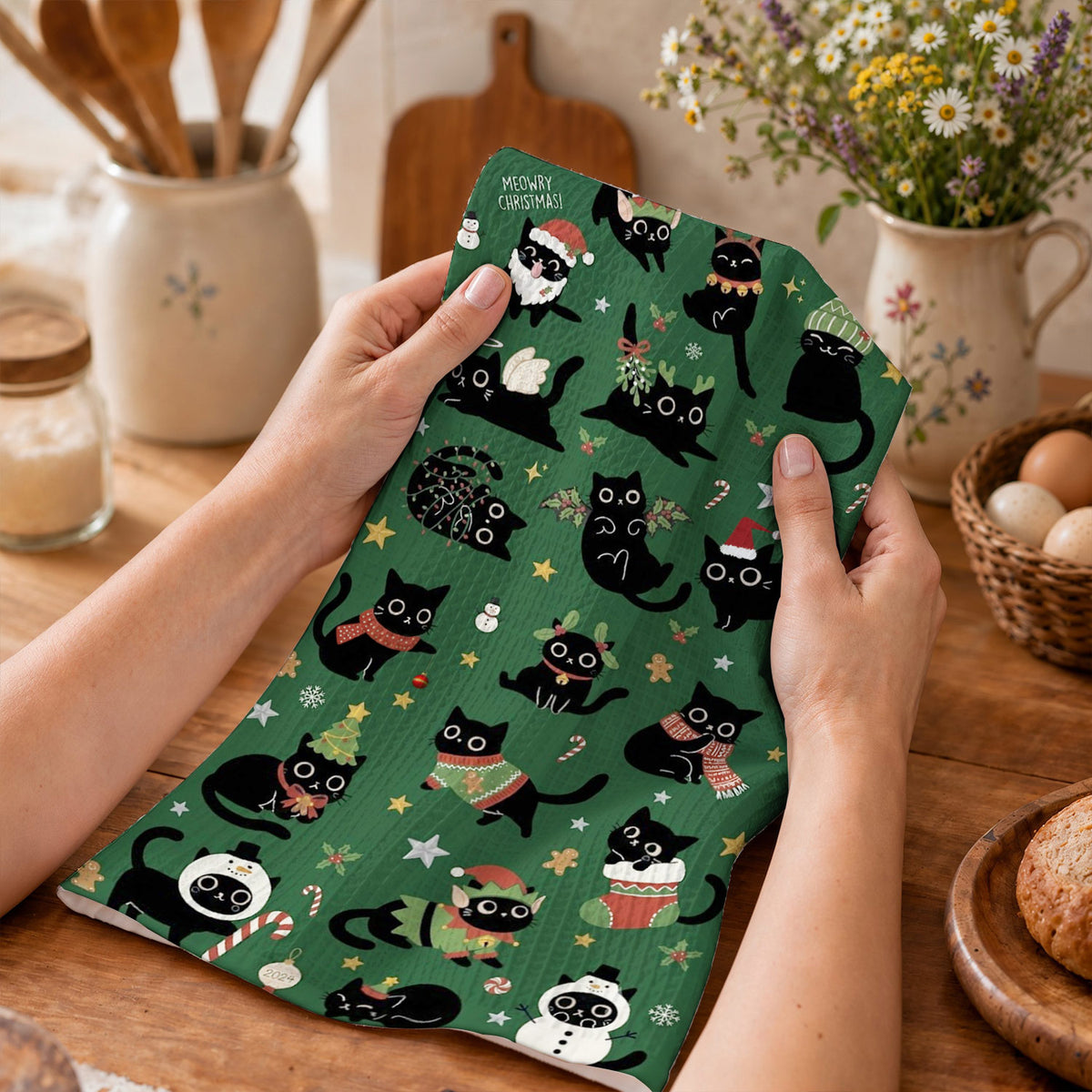 Meowy & Bright Christmas Kitchen Towel