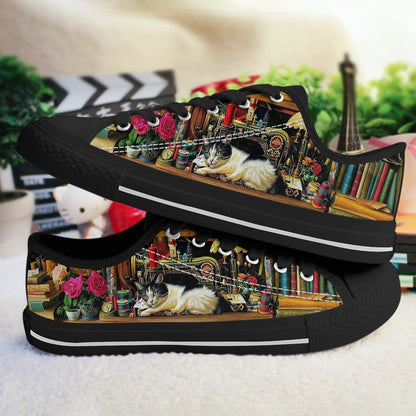Cat Lover Women's Low Top Shoes The Cozy Sewing Room Cat