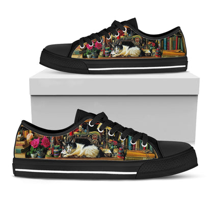 Cat Lover Women's Low Top Shoes The Cozy Sewing Room Cat