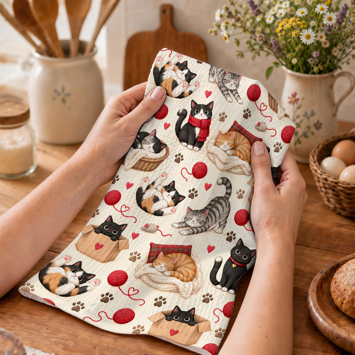 Cat Lover Kitchen Towel Cozy Cat Mom Moments