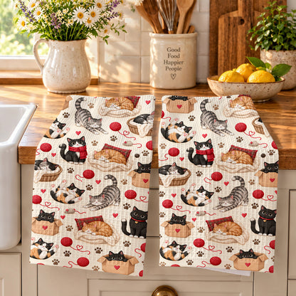 Cat Lover Kitchen Towel Cozy Cat Mom Moments