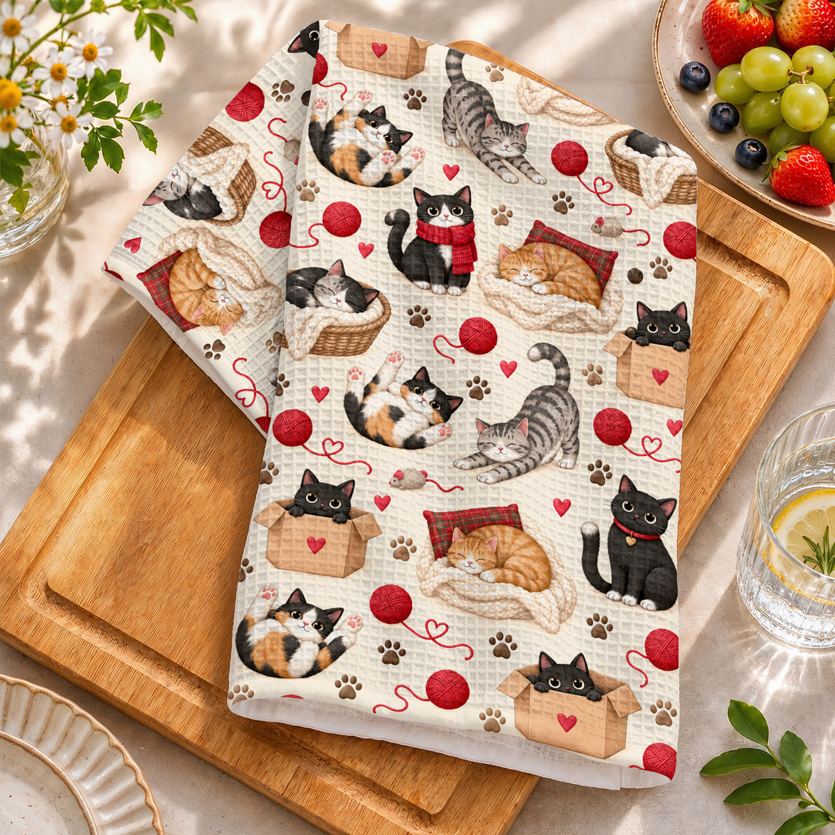 Cat Lover Kitchen Towel Cozy Cat Mom Moments