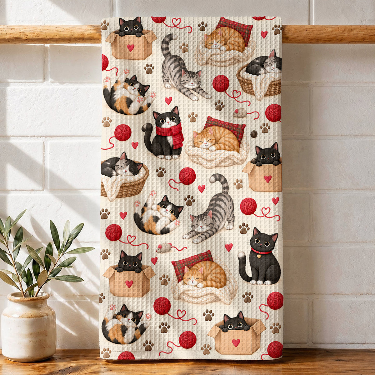 Cat Lover Kitchen Towel Cozy Cat Mom Moments