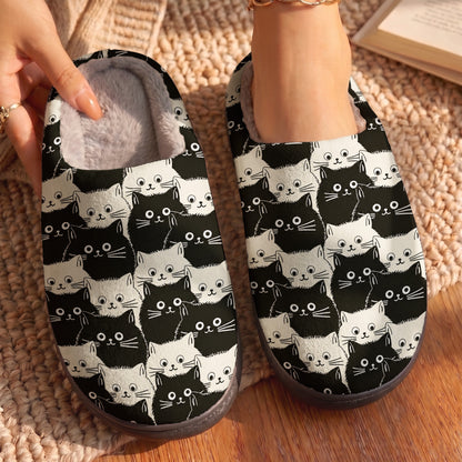 Cat Lovers Fleece Lined Slippers Purrfect Contrast
