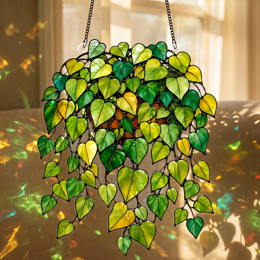 Vibrant Pothos 3D Glass Suncatcher – Plant Lover Window Décor
