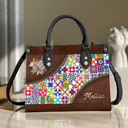 Sewing Lover Leather Handbag Personalized ColorBust Quilt Blocks