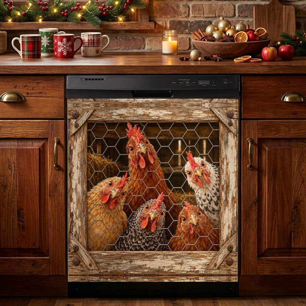 Chicken Lovers Magnetic Dishwasher Cover Curious Hens at the Coop