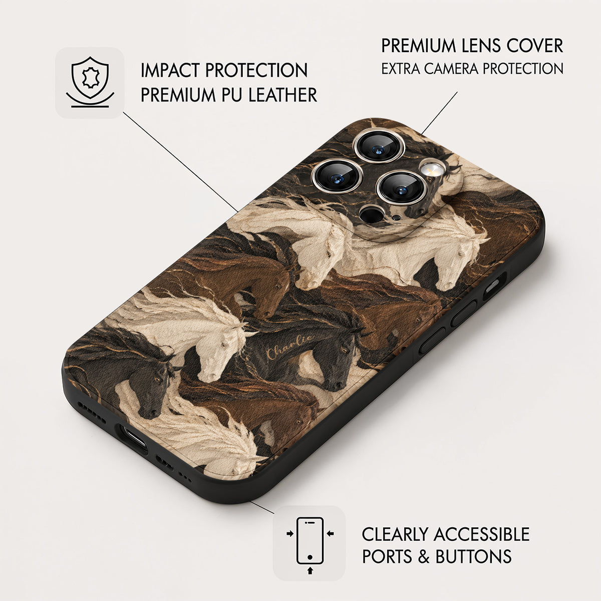 Personalized Wild Spirit Horses Leather Phone Case