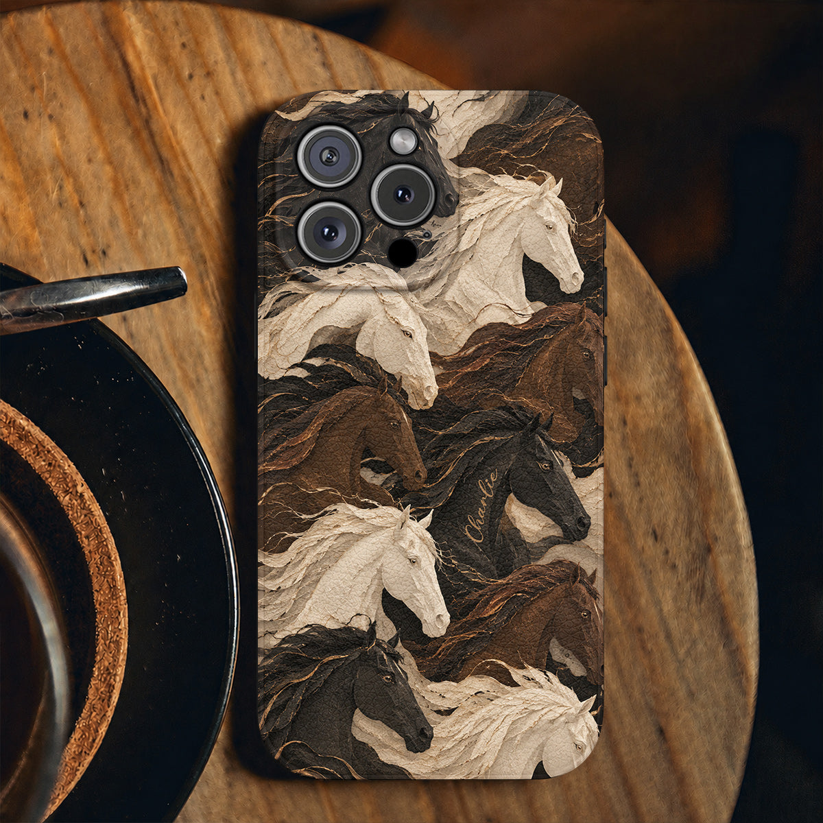 Personalized Wild Spirit Horses Leather Phone Case