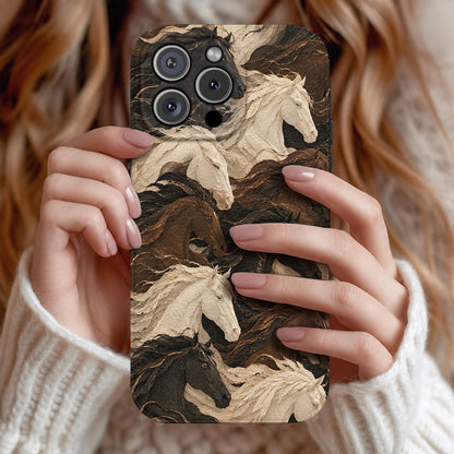 Personalized Wild Spirit Horses Leather Phone Case