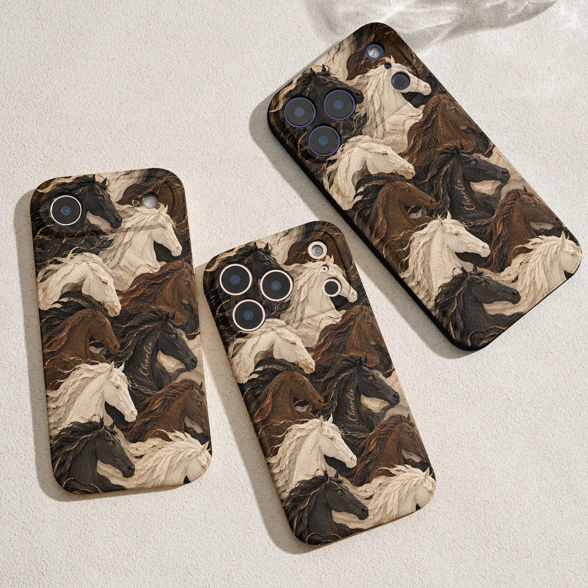 Personalized Wild Spirit Horses Leather Phone Case