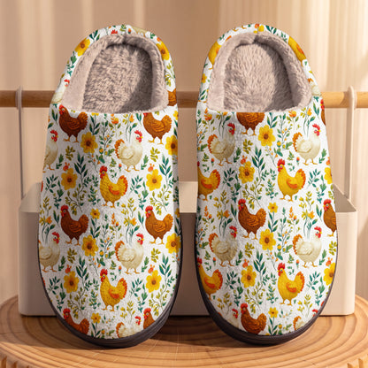 Cute Floral Chickens Fleece Lined Slippers