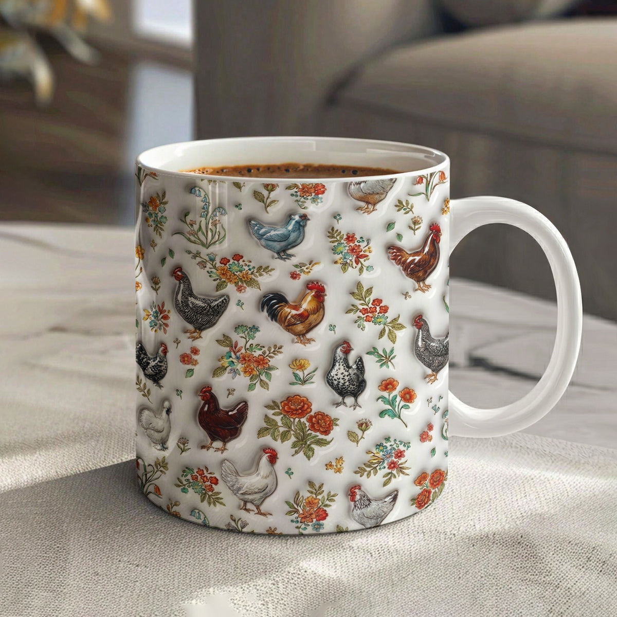 Chicken 11 oz Mug Floral Chicken