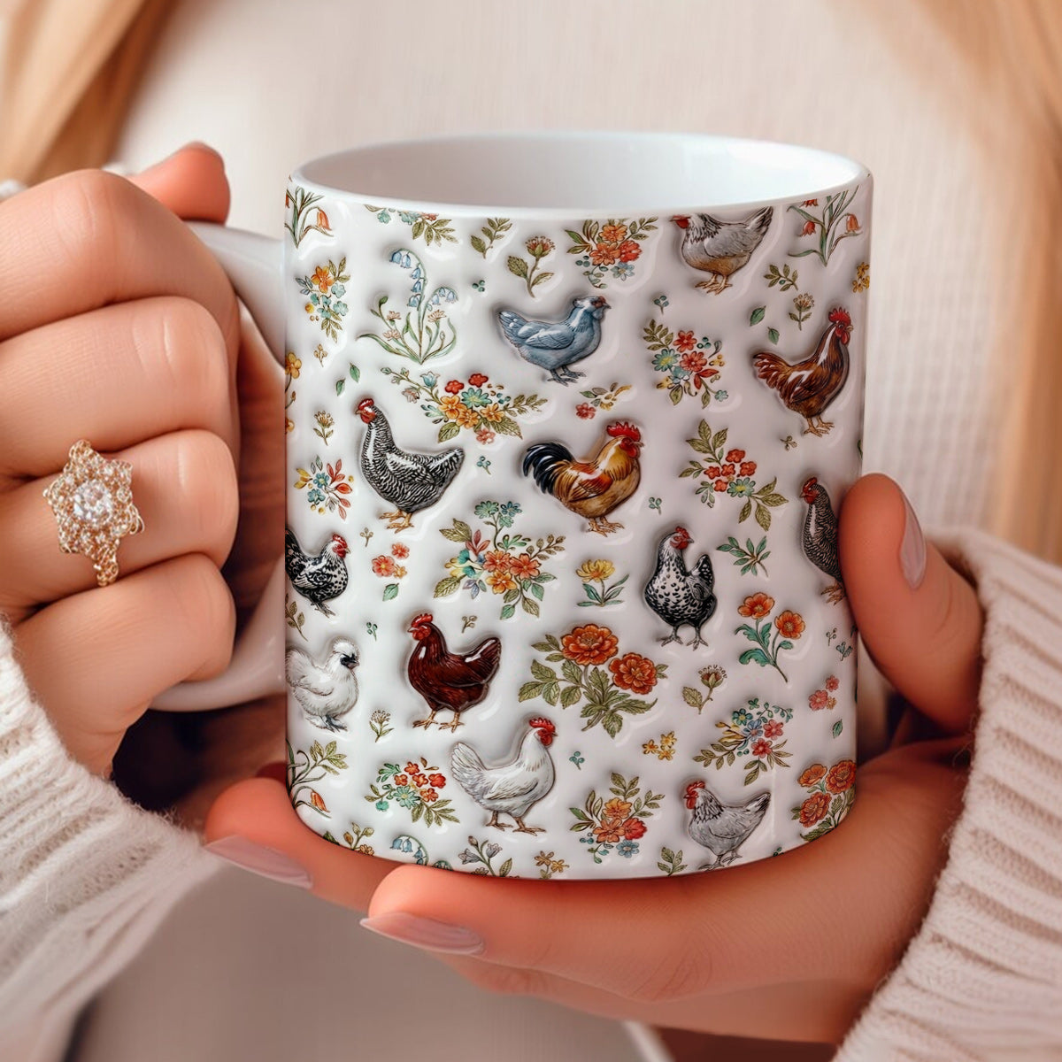 Chicken 11 oz Mug Floral Chicken
