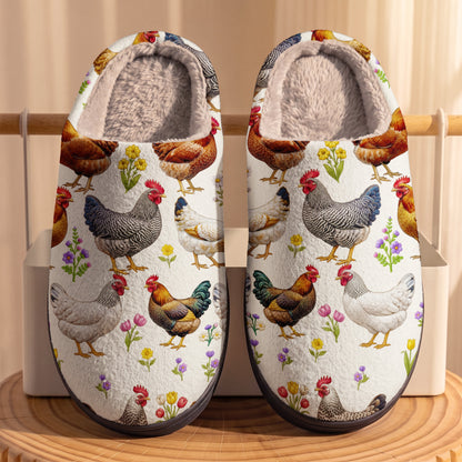 Floral Chicken In The Garden Fleece Lined Slippers