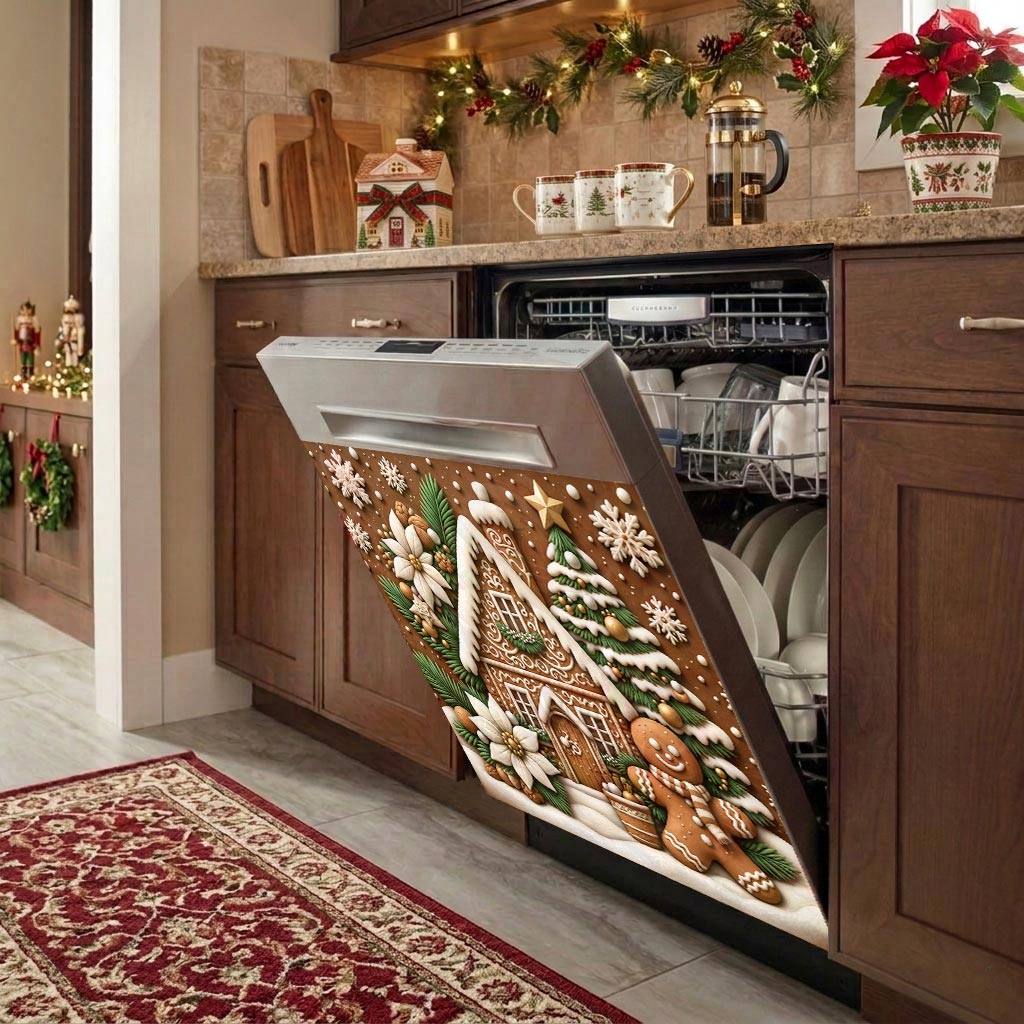 Christmas Magnetic Dishwasher Cover Gingerbread Christmas Cottage